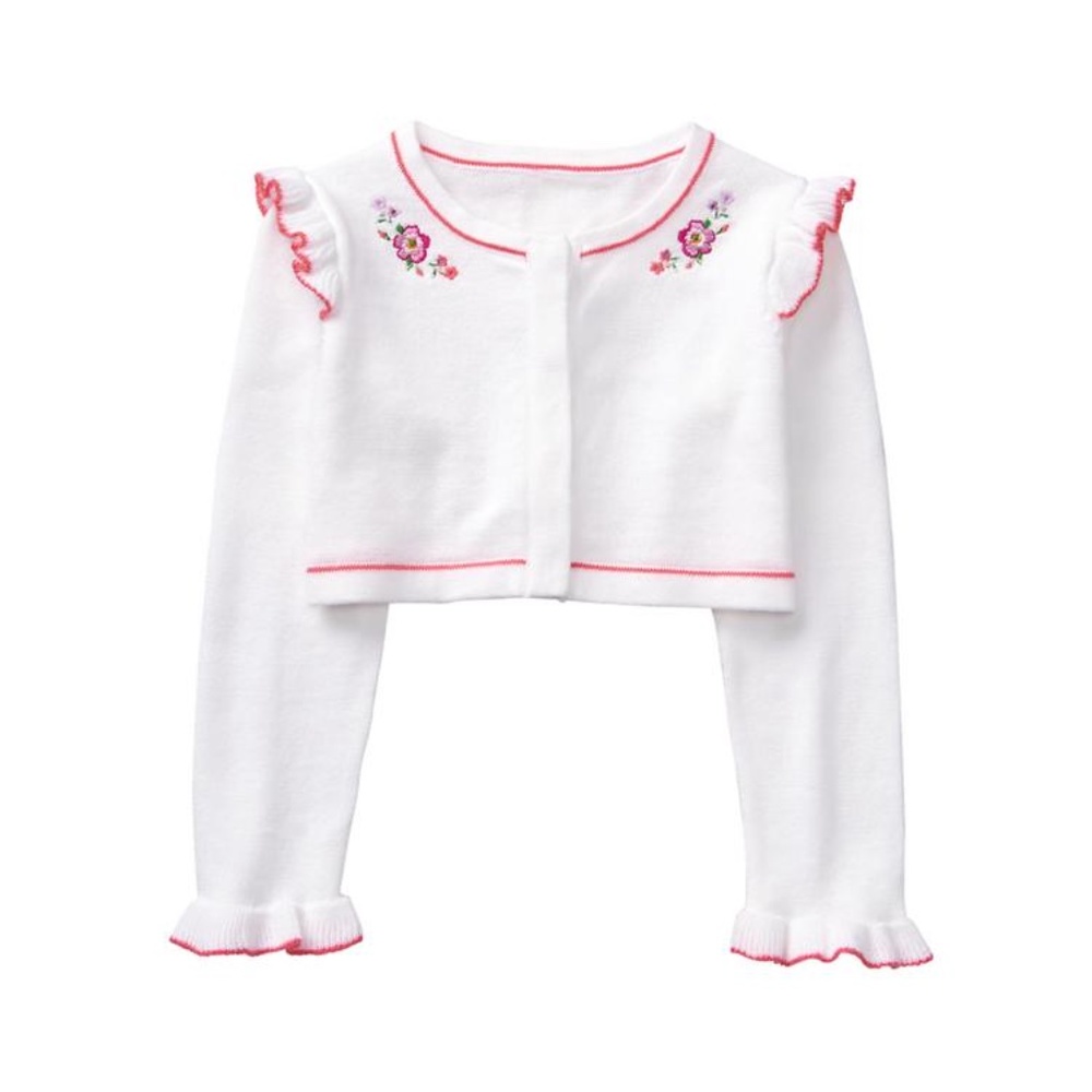 Janie and Jack Embroidered Ruffle Cardigan Sweater